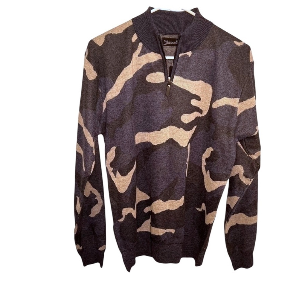 Whipper In Boys Sz 18/20 Quarter Zip Pullover Sweater Blue Gray Black Camouflage